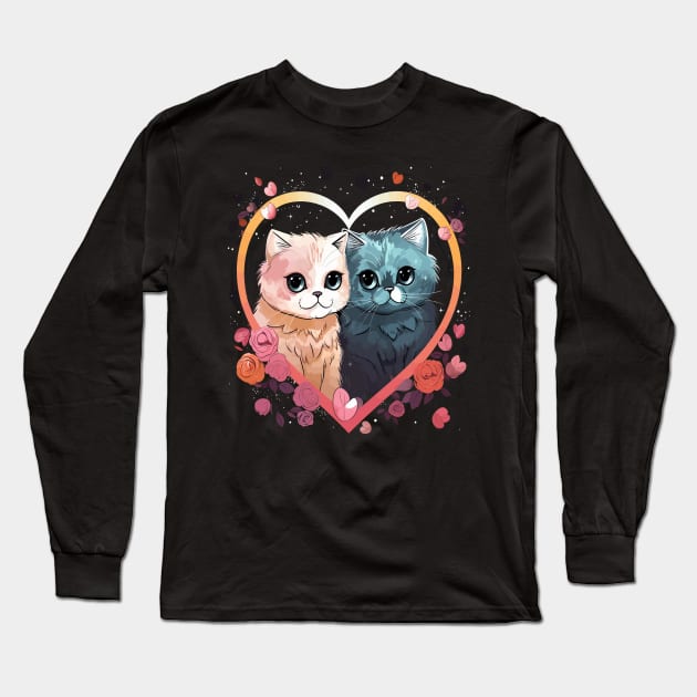 Exotic Shorthair Couple Valentine Long Sleeve T-Shirt by JH Mart